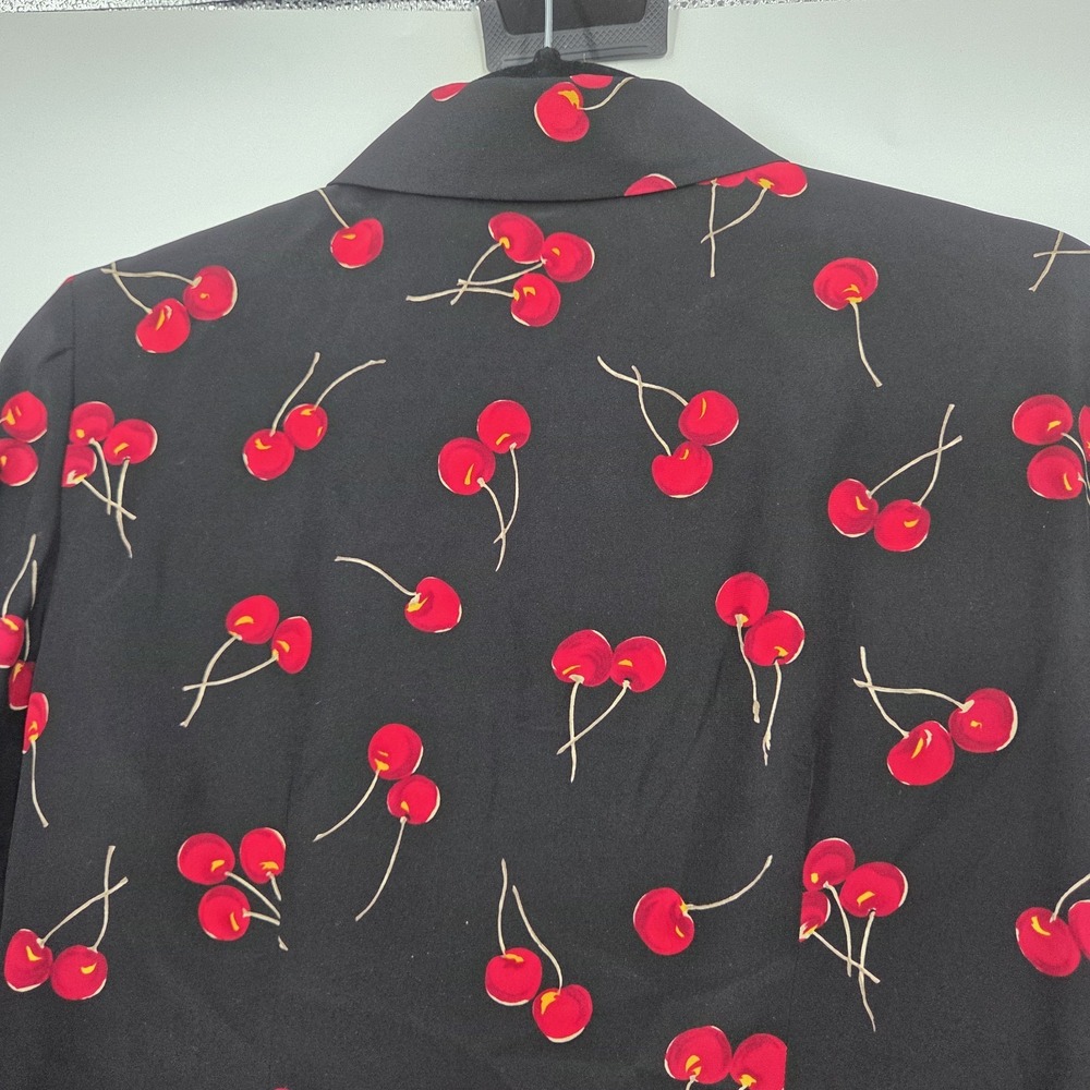 VTG Dana Buchman Womens Blouse Shirt Sz 4 Black Red Cherries Silk LS Retro - Picture 5 of 5